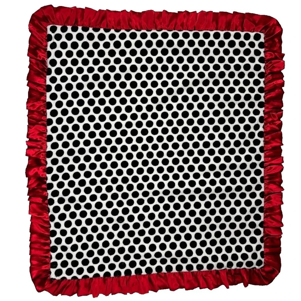 Minky Couture ?‎ Red Black Blue White Chevron Polka Dot Baby Blanket Satin Trim
